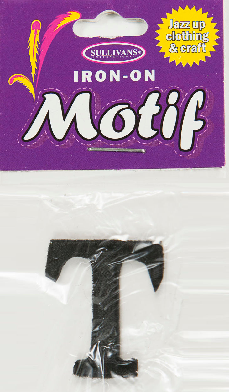 Iron On Motif Letter T, Black - 30mm - Sullivans