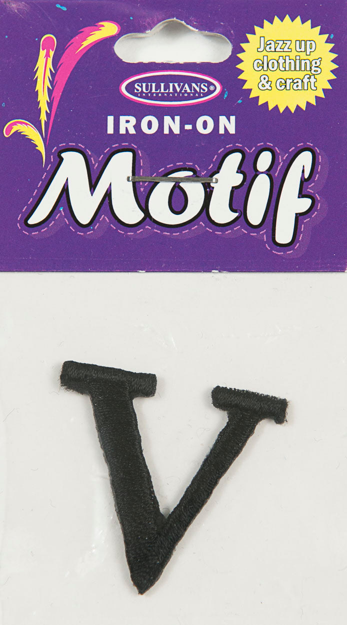 Iron On Motif Letter V, Black - 30mm - Sullivans