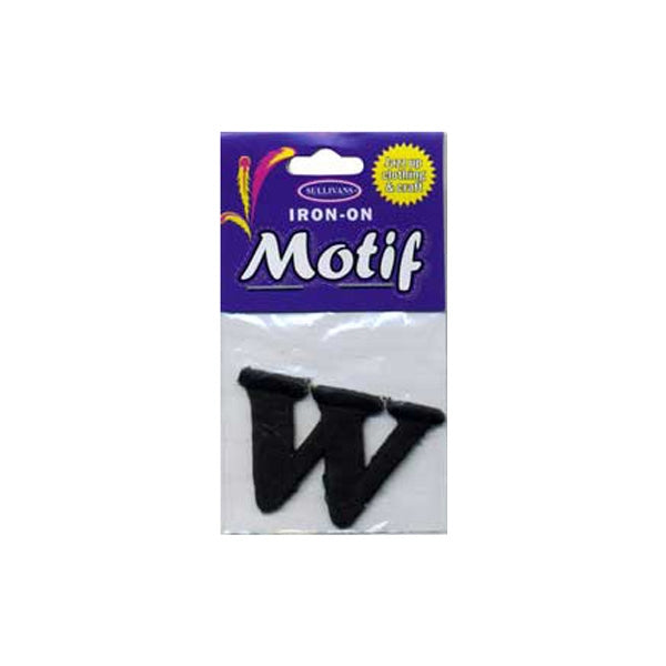 Sullivans Motif Iron On Letter W, Black- 30 mm