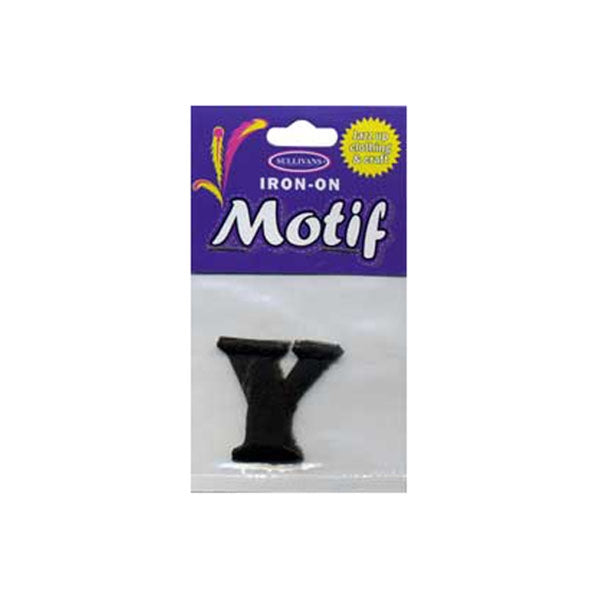 Sullivans Motif Iron On Letter Y, Black- 30 mm