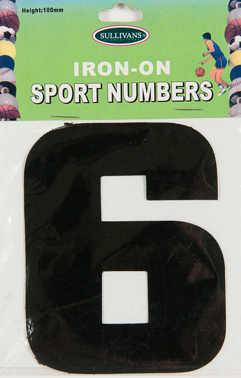 Sullivans Iron On Number 6, Black- 10cm