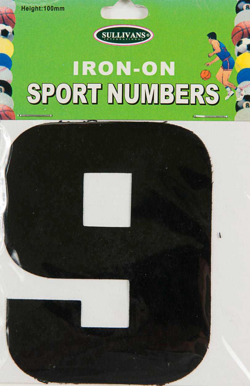 Sullivans Iron On Number 9, Black- 10cm