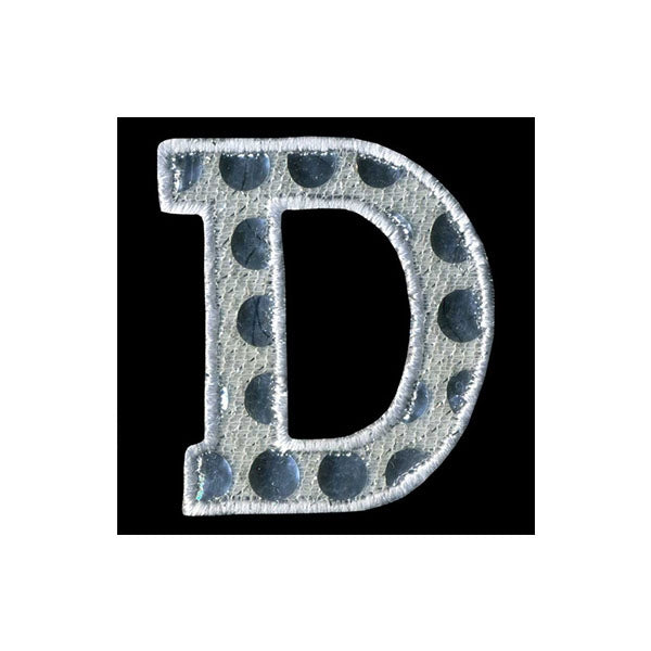 Sullivans Motif Iron On Letter D, White / Silver- 40 mm