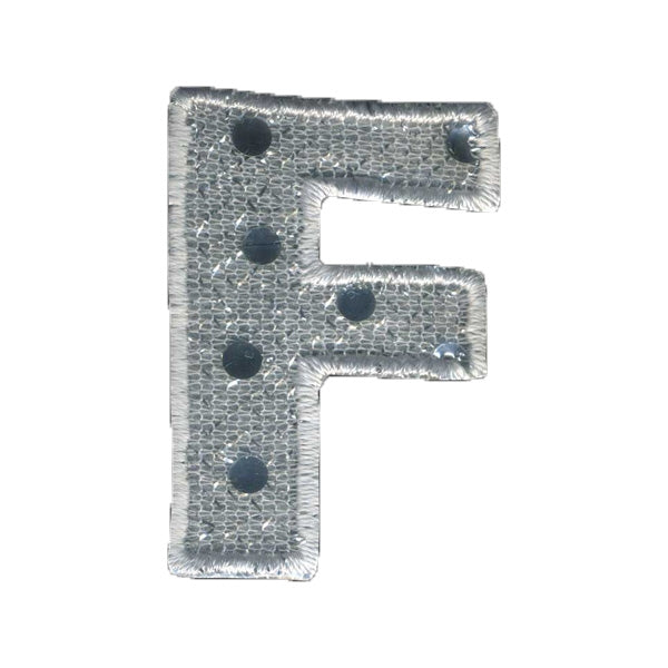 Sullivans Motif Iron On Sequin Letter F, White / Silver- 40 mm