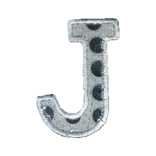 Sullivans Motif Iron On Sequin Letter J, White / Silver- 40 mm