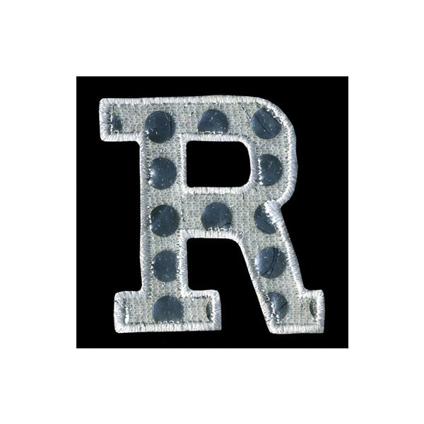 Sullivans Motif Iron On Letter R, White / Silver- 40 mm