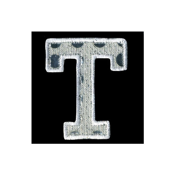 Sullivans Motif Iron On Letter T, White / Silver- 40 mm