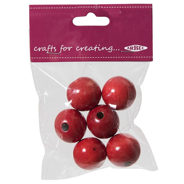 Arbee Wood Beads, Round 25mm Red- 6pc