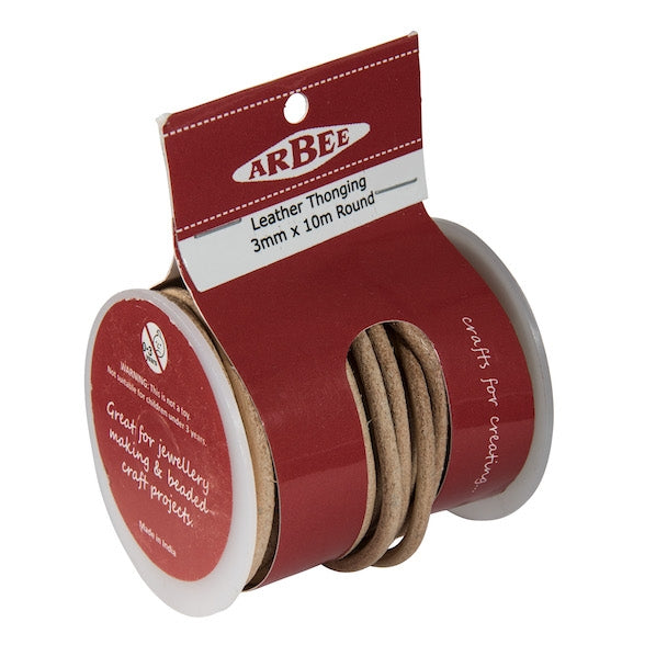 Arbee Leather Thonging, 3mm Round Natural -10m