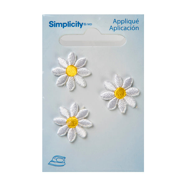 Simplicity Iron On Appliques, Mini Daisy- 3pc