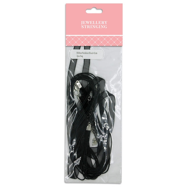 42cm Ribbon Necklace, Black- 2pc- Sullivans