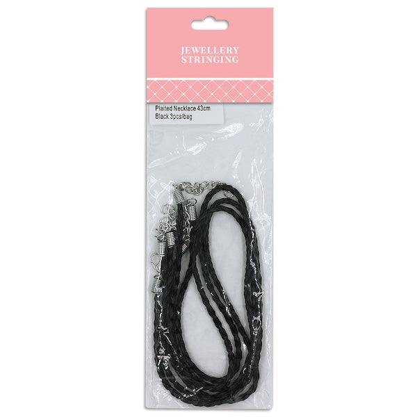 43cm Plaited Necklace, Black- 3pc- Sullivans