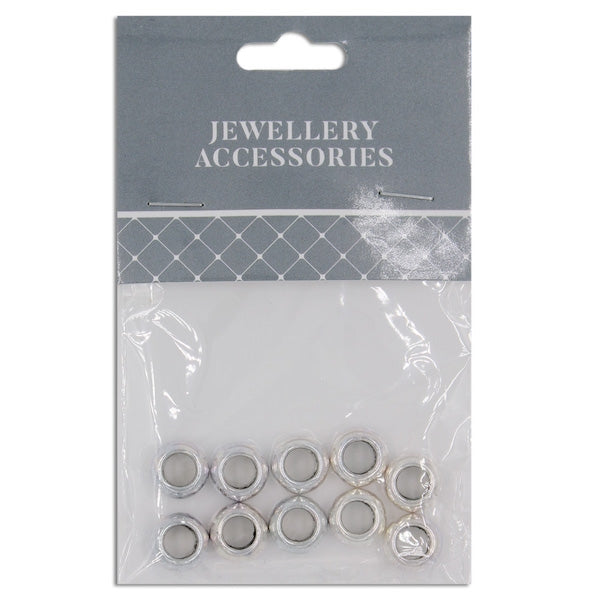 10mm Round Metal Spacer, Silver- 10pc- Sullivans