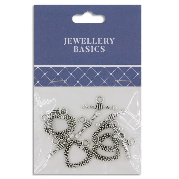 15mm Heart Toggle Clasp, Silver- 5 Sets- Sullivans