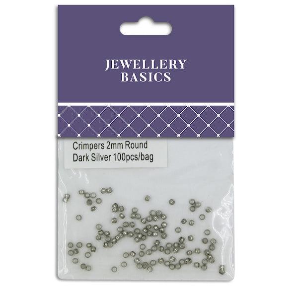 2mm Round Crimpers, Dark Silver- 100pc- Sullivans