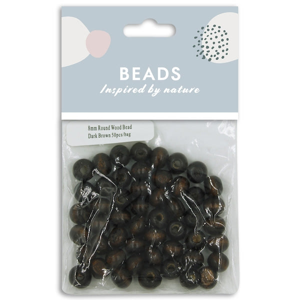 8mm Wooden Round Beads, Dark Brown- 50pc- Sullivans