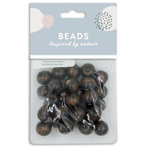 12mm Wooden Round Beads, Dark Brown- 30pc- Sullivans