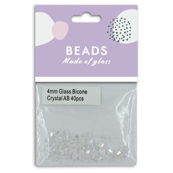 4mm Glass Bicone Beads, Crystal AB- 40pc- Sullivans