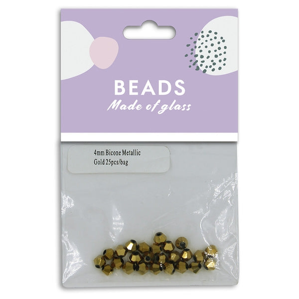 4mm Bicone Beads, Metallic Gold- 25pc- Sullivans