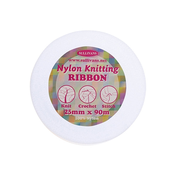 Sullivans Nylon Knitting Ribbon, White- 25mm x 90m