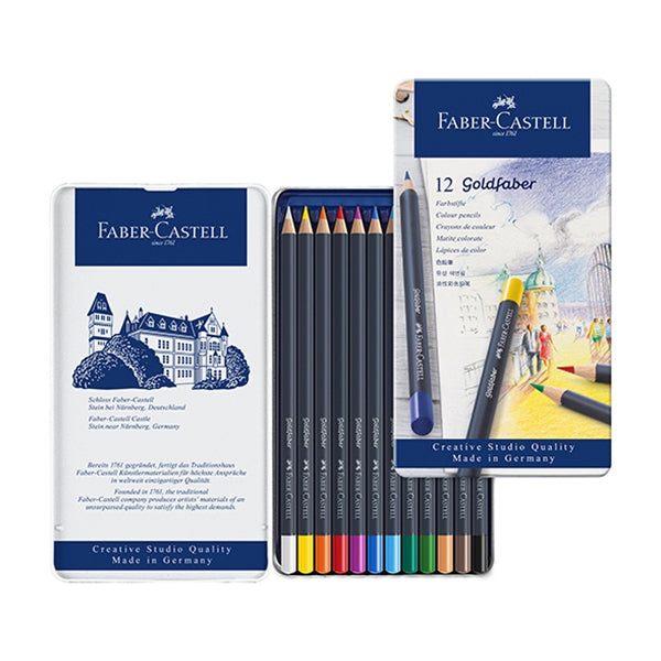 Faber-Castell Goldfaber Colour Pencils, Assorted -Tin of 12