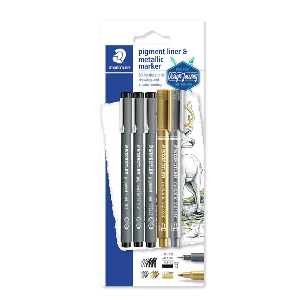 Staedtler 308 Pigment Liner Artist and Metallic Marker- Assorted Card