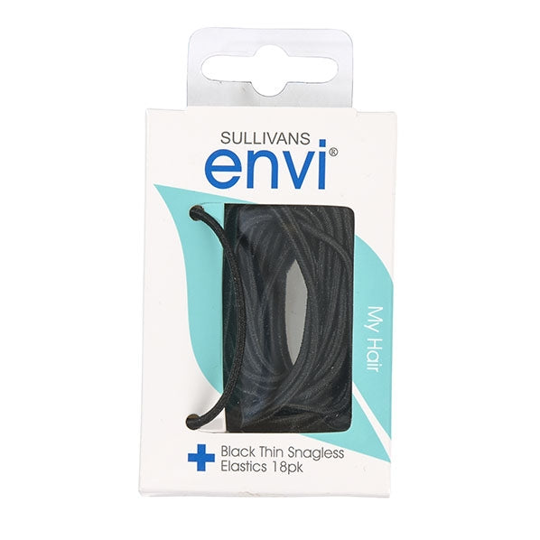 Thin Snagless Hair Elastics, Black - 18pk - Envi