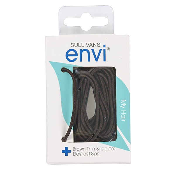 Thin Snagless Hair Elastics, Brown - 18pk - Envi