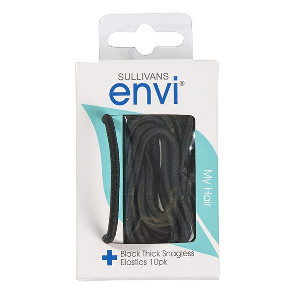 Thick Snagless Hair Elastics, Black - 10pk - Envi