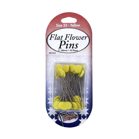 Sullivans Quilters Flat Flower Pins, Silver / Yellow- 32 / 50 mm