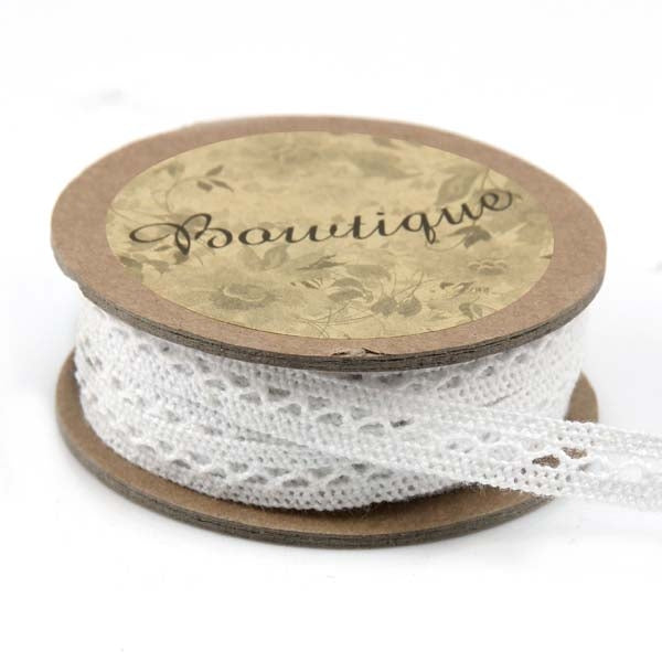 Bowtique Cotton Lace Ribbon, White Straight- 8mm x 5m