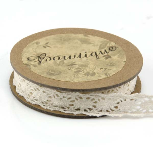 Bowtique Cotton Lace Ribbon, Cream- 10mm x 5m