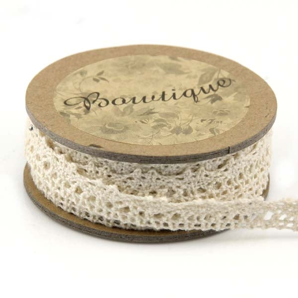 Bowtique Cotton Lace Ribbon, Cream Floral- 10mm x 5m