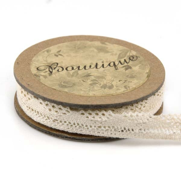 Bowtique Cotton Lace Ribbon, Cream- 12mm x 5m