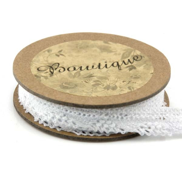 Bowtique Cotton Lace Ribbon, White- 12mm x 5m