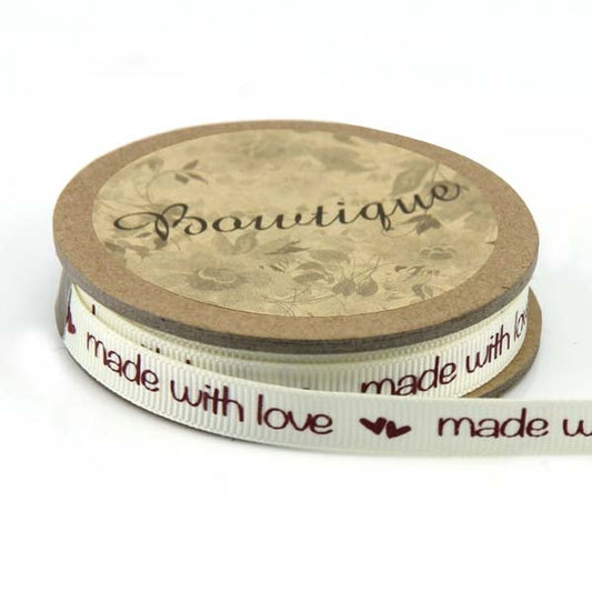 Bowtique Grosgrain Ribbon, Made With Love- 15mm x 5m