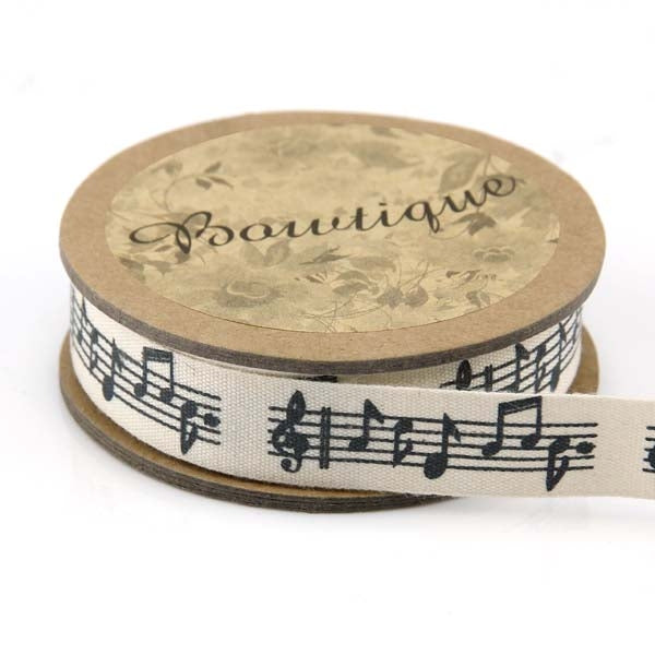 Bowtique Cotton Ribbon, Musical Notes- 15mm x 5m