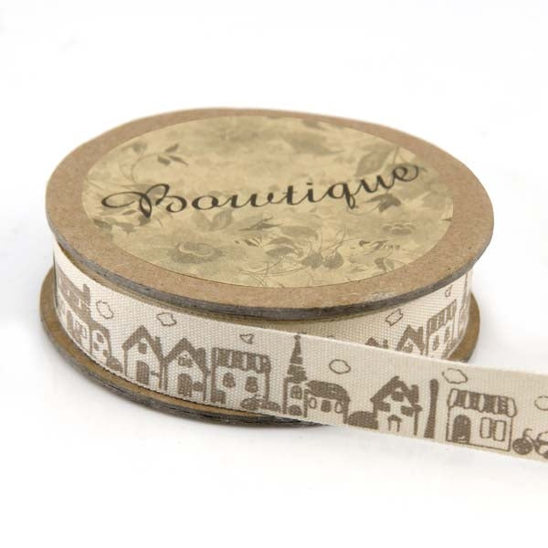 Bowtique Cotton Ribbon, Village Scene- 15mm x 5m