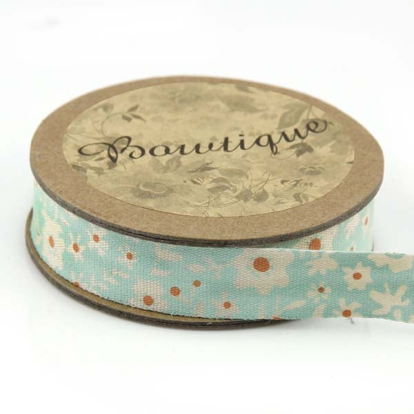 Bowtique Cotton Ribbon, Green & Orange Floral- 15mm x 5m