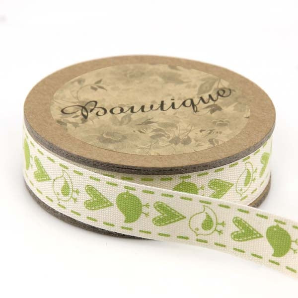 Bowtique Cotton Ribbon, Lime Birds- 15mm x 5m