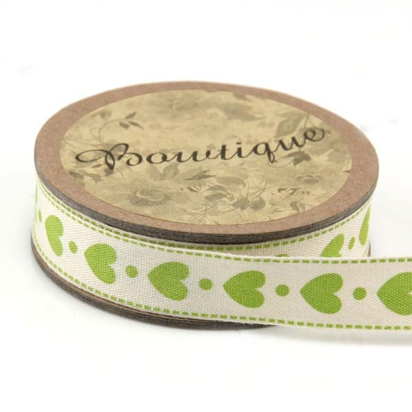 Bowtique Cotton Ribbon, Lime Hearts- 15mm x 5m