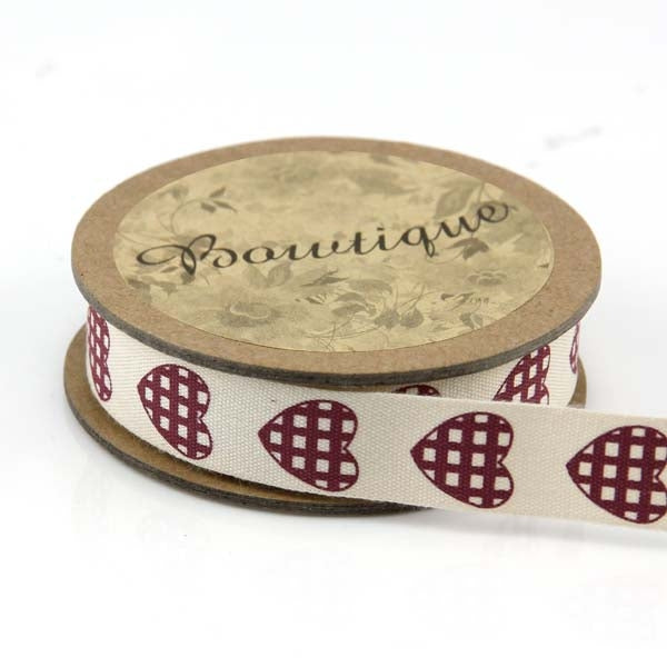 Bowtique Cotton Ribbon, Checkered Heart- 15mm x 5m