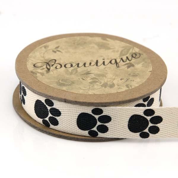 Bowtique Cotton Ribbon, Black Paw- 15mm x 5m