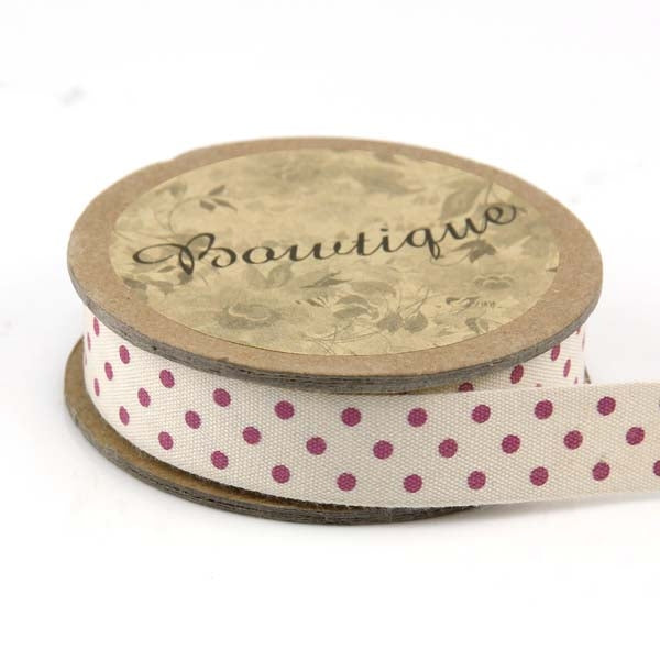 Bowtique Cotton Ribbon, Pink Dots- 15mm x 5m