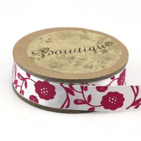 Bowtique Satin Ribbon, Pink Floral- 15mm x 5m