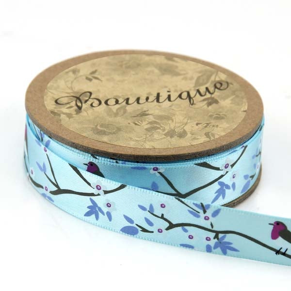 Bowtique Satin Ribbon, Robin Floral- 15mm x 5m