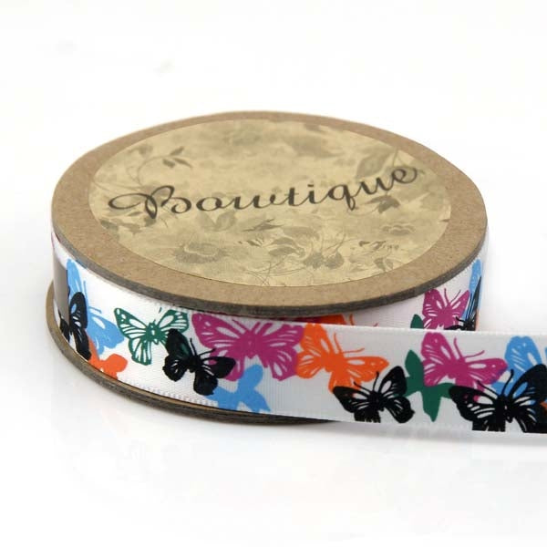 Bowtique Grosgrain Ribbon, Butterflies- 15mm x 5m