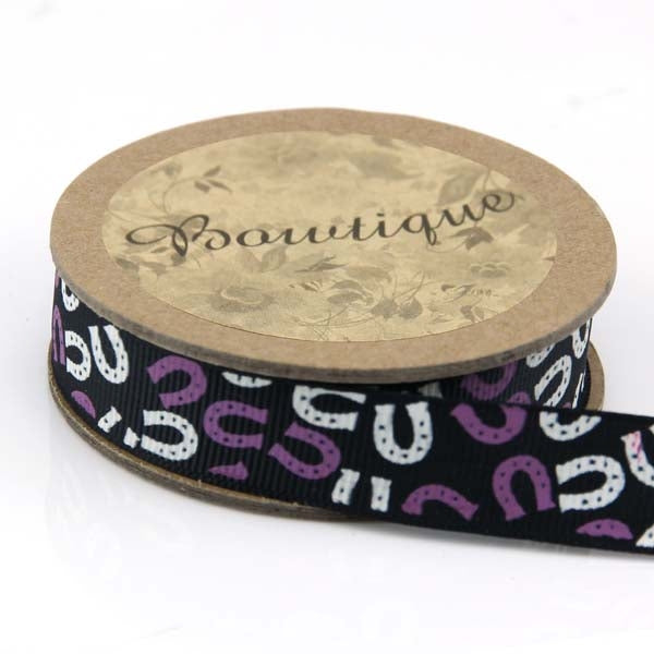 Bowtique Grosgrain Ribbon, Horse Shoes- 15mm x 5m