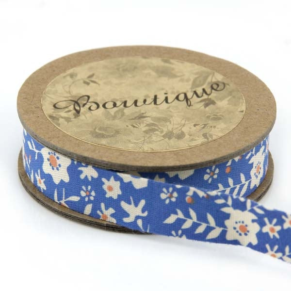 Bowtique Cotton Ribbon, Blue & Orange Floral- 15mm x 5m