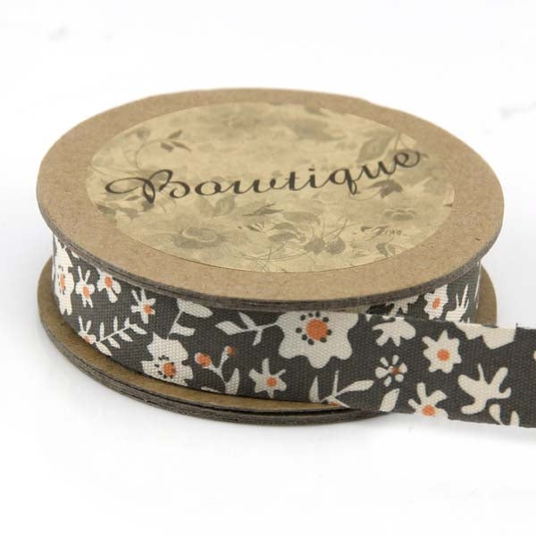 Bowtique Cotton Ribbon, Brown & Orange Floral- 15mm x 5m